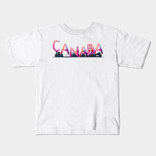 Canada Landmarks Watercolor police - Pink lettering Kids T-Shirt